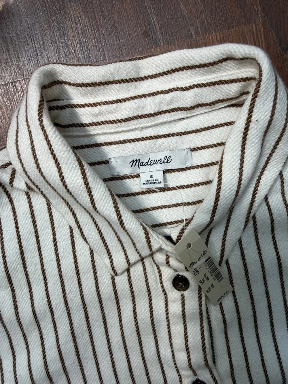 Men's Striped Button-Up Shirt in Cream with Black Stripes